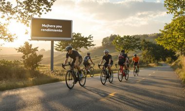 Cyclists training together at sunrise, teamwork and performance focus