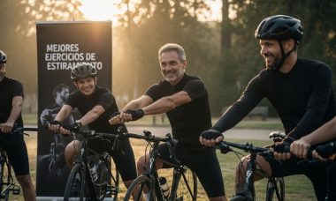 ciclistas estirando juntos