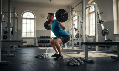 Ciclista realizando ejercicios de fuerza con pesas en el gimnasio