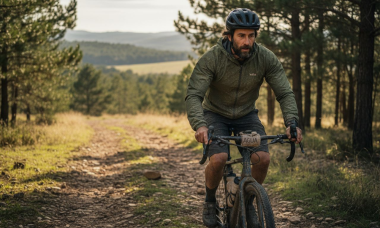 Un ciclista recorre un sendero pedregoso a lomos de su bicicleta de gravel.