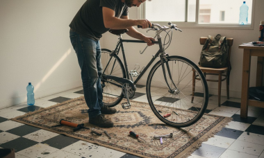 Una persona acomodando el manillar de su bicicleta recién estrenada.