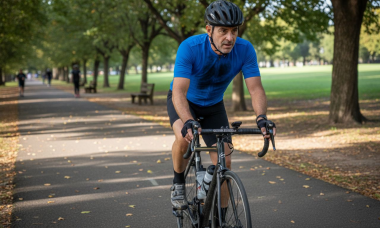 Ciclista mejorando su salud cardiovascular mientras pedalea por la ciudad